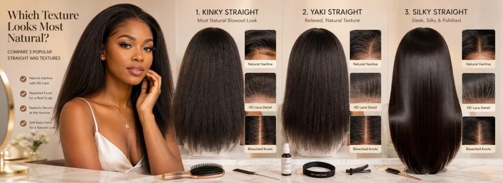 Kinky Straight vs Yaki Straight vs Silky Straight: Which Wig Texture Looks Most Natural?