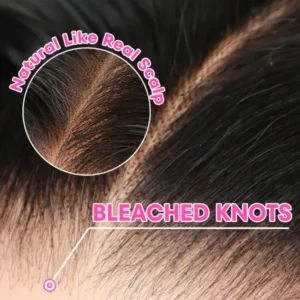 Lace wig with bleached knots creating a natural scalp-like appearance and seamless part