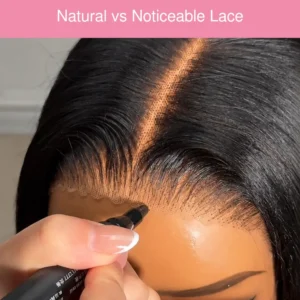 Natural vs noticeable lace comparison showing how lace visibility affects the wig hairline