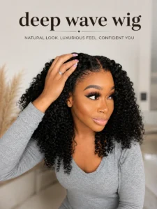 Deep wave wig with natural look, glueless installation, and realistic curly hair appearance