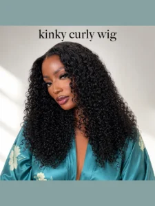 Kinky curly wig showcase featuring voluminous natural curls and realistic texture