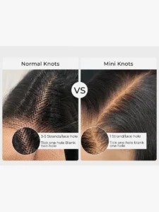 Normal knots vs mini knots comparison showing lace wig knot size and natural scalp appearance